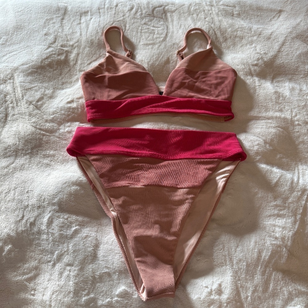 New! SET Beach Riot Riza Top Alexis Bottom IN Rouge Color Block 31376 - Picture 4 of 9